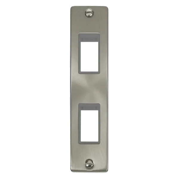 Click Deco Satin Chrome 2 Gang MiniGrid© Unfurnished Architrave Plate - 2 Apertures with Grey Insert – VPSC472GY