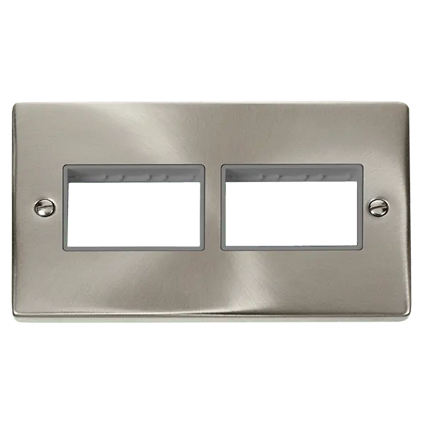 Click Deco Satin Chrome 2 Gang MiniGrid© Unfurnished Plate - 2 x 3 Apertures with Grey Insert – VPSC406GY