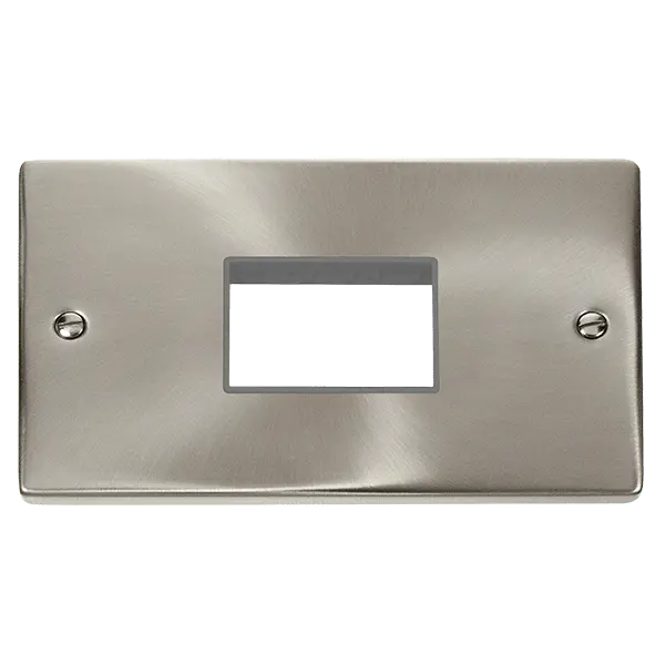 Click Deco Satin Chrome 2 Gang MiniGrid© Unfurnished Plate - 3 Apertures with Grey Insert – VPSC432GY