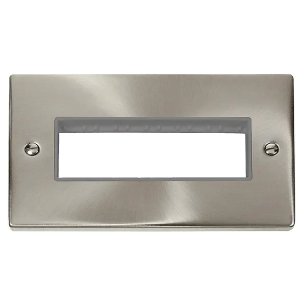 Click Deco Satin Chrome 2 Gang MiniGrid© Unfurnished Plate - 6 In-Line Apertures with Grey Insert – VPSC426GY