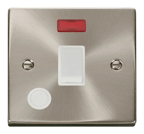 Click Scolmore Click Deco Satin Chrome 20A Double Pole Switch with Neon and Flex Outlet with White insert - VPSC023WH