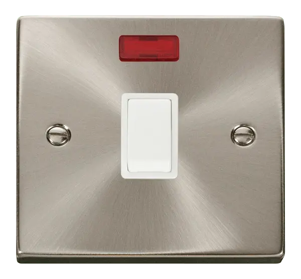 Click Scolmore Click Deco Satin Chrome 20A Double Pole Switch with Neon with White insert - VPSC623WH