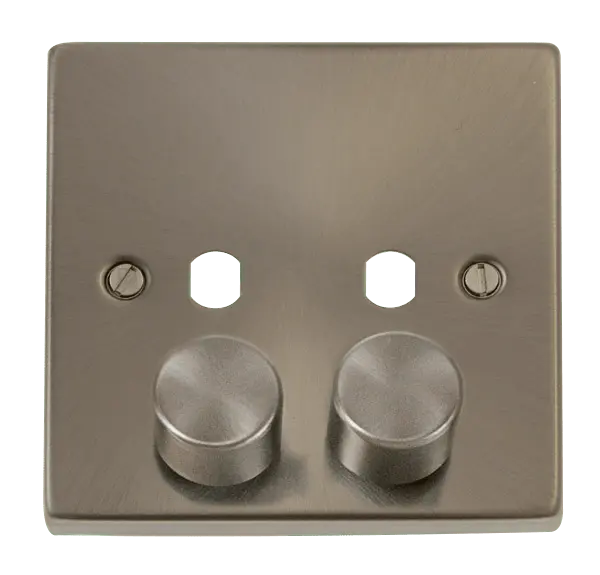 Click Scolmore Click Deco Satin Chrome 2G Empty Dimmer Plate with Knobs with Satin Chrome Insert – VPSC152PL