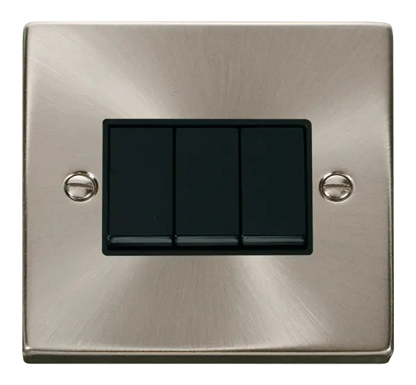 Click Scolmore Click Deco Satin Chrome 3 Gang 2 Way Light Switch with Black Insert - VPSC013BK