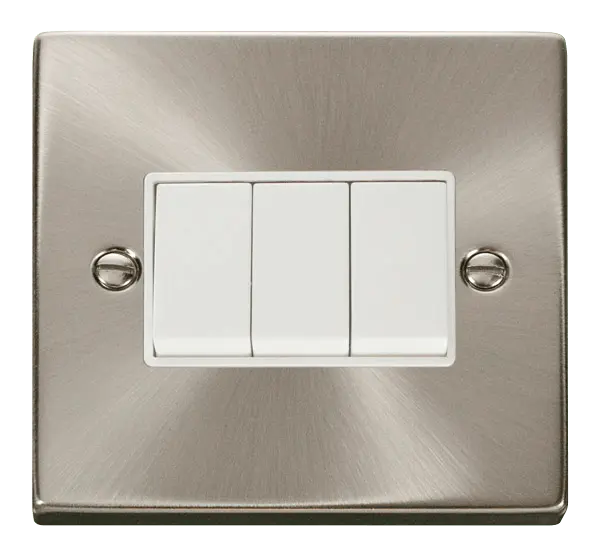 Click Scolmore Click Deco Satin Chrome 3 Gang 2 Way Light Switch with White Insert - VPSC013WH
