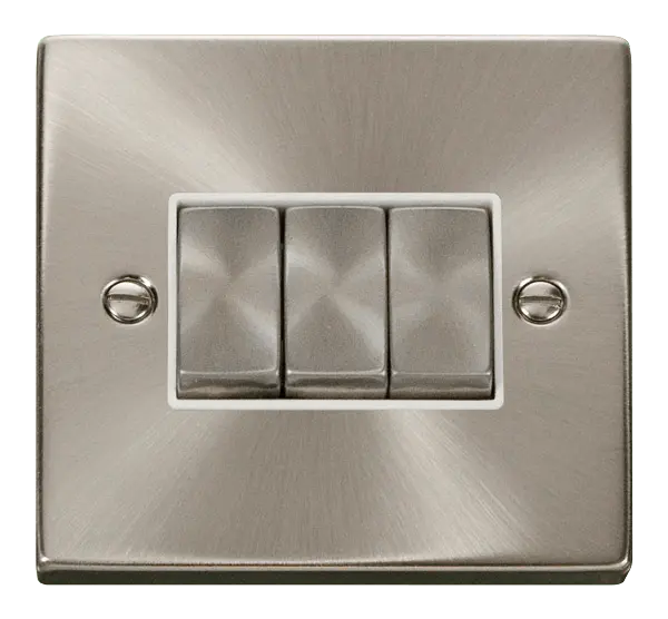 Click Scolmore Click Deco Satin Chrome 3 Gang 2 Way Light Switch with White Insert - VPSC413WH