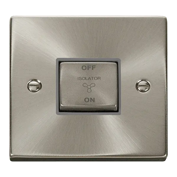 Click Scolmore Click Deco Satin Chrome 3 Pole Fan Isolator Switch with Grey insert - VPSC520GY