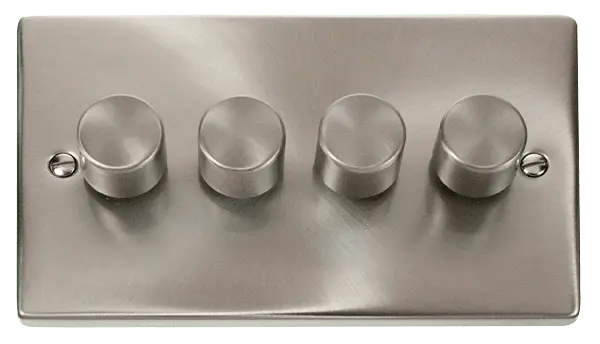 Click Scolmore Click Deco Satin Chrome 4 Gang 2 Way 100W LED Dimmer Switch with Satin Chrome Insert – VPSC164
