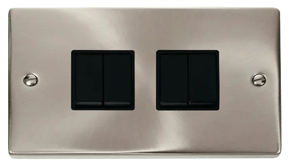 Click Scolmore Click Deco Satin Chrome 4 Gang 2 Way Light Switch with Black Insert - VPSC019BK