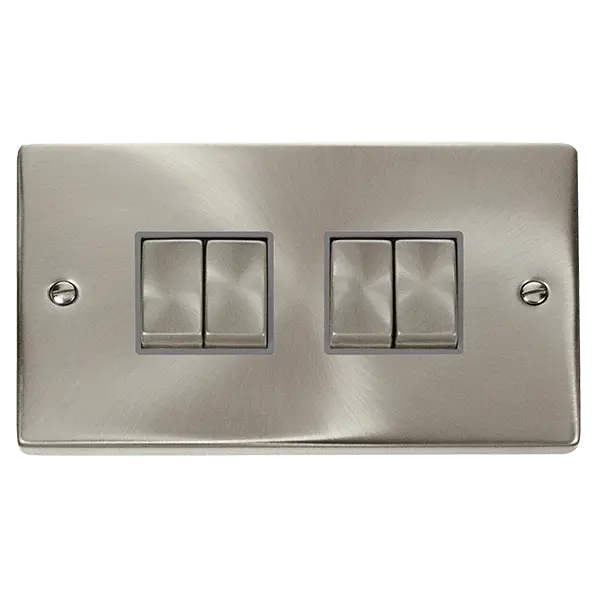 Click Scolmore Click Deco Satin Chrome 4 Gang 2 Way Light Switch with Grey Insert - VPSC414GY