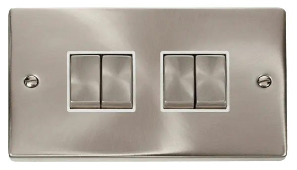 Click Scolmore Click Deco Satin Chrome 4 Gang 2 Way Light Switch with White Insert - VPSC414WH