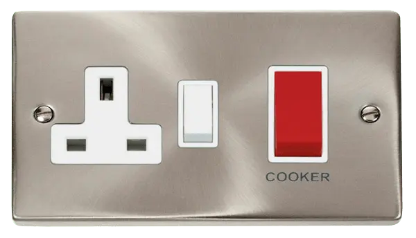 Click Scolmore Click Deco Satin Chrome 45A DP Switch and Socket with White insert - VPSC204WH