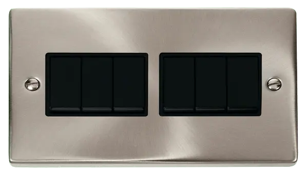 Click Scolmore Click Deco Satin Chrome 6 Gang 2 Way Light Switch with Black Insert - VPSC105BK