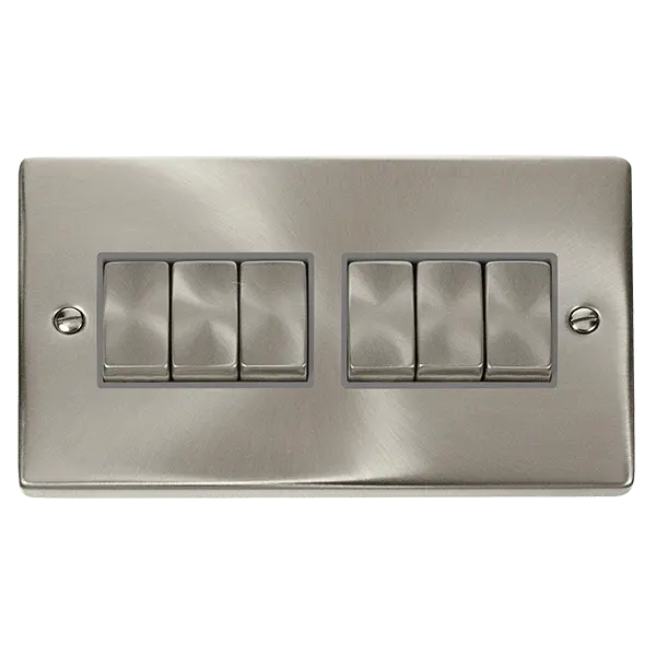 Click Scolmore Click Deco Satin Chrome 6 Gang 2 Way Light Switch with Grey Insert - VPSC416GY