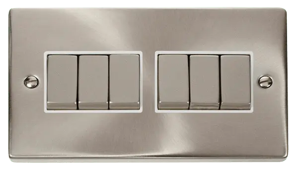 Click Scolmore Click Deco Satin Chrome 6 Gang 2 Way Light Switch with White Insert - VPSC416WH