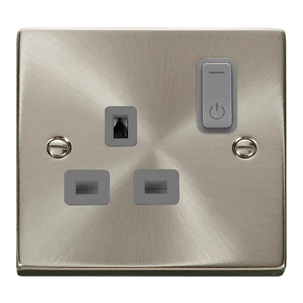 Click Scolmore Click Deco Satin Chrome Click Smart+ 13A 1G Smart Switched Socket Grey Insert VPSC30535GY