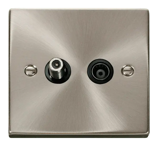 Click Scolmore Click Deco Satin Chrome Isolated Sat & Coax Socket with Black Insert – VPSC157BK