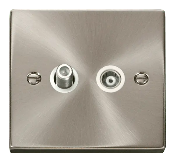 Click Scolmore Click Deco Satin Chrome Isolated Sat & Coax Socket with White Insert – VPSC157WH