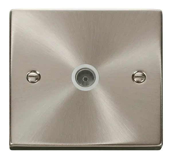 Click Scolmore Click Deco Satin Chrome Non-Isolated Coaxial Socket with White Insert – VPSC065WH