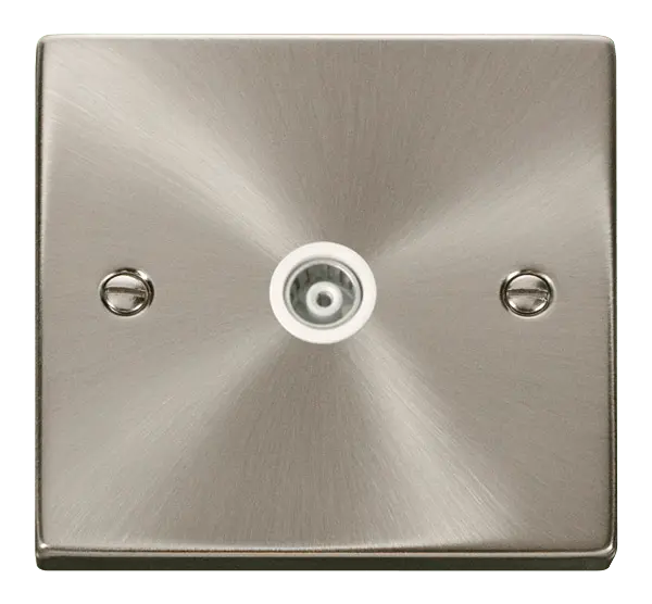 Click Scolmore Click Deco Satin Chrome Single Isolated Coaxial Socket with White Insert – VPSC158WH