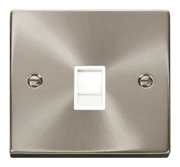 Click Scolmore Click Deco Satin Chrome Single RJ11 Socket Ireland/USA with White Insert – VPSC115WH