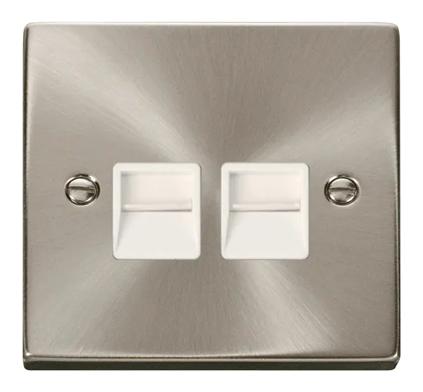 Click Scolmore Click Deco Satin Chrome Twin Secondary Telephone Point with White Insert – VPSC126WH