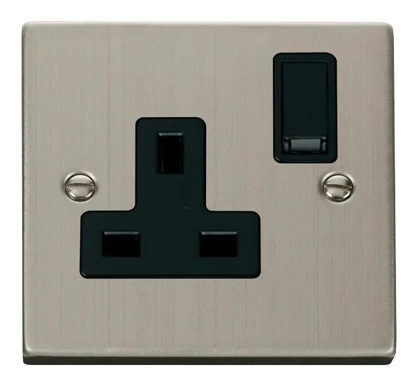 Click Deco Stainless Steel 1 Gang 13A DP Switched Socket Outlet with Black Insert – VPSS035BK