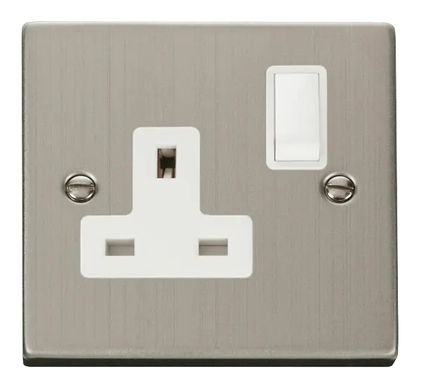 Click Deco Stainless Steel 1 Gang 13A DP Switched Socket Outlet with White Insert – VPSS035WH