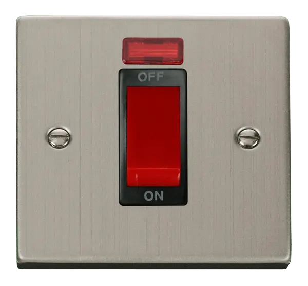 Click Deco Stainless Steel 1 Gang 45A DP Switch With Neon with Black Insert – VPSS201BK