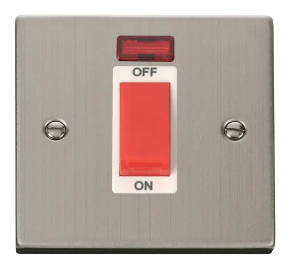 Click Deco Stainless Steel 1 Gang 45A DP Switch With Neon with White Insert – VPSS201WH