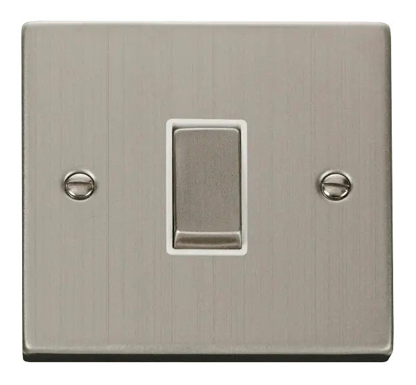 Click Deco Stainless Steel 1 Gang Intermediate 'Ingot' 10AX Switch with White Insert – VPSS425WH