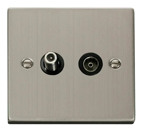 Click Deco Stainless Steel 1 Gang Satellite & Coaxial Socket Outlet with Black Insert – VPSS170BK