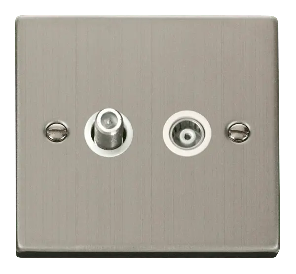 Click Deco Stainless Steel 1 Gang Satellite & Isolated Coaxial Socket Outlet with White Insert – VPSS157WH
