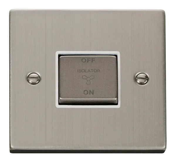 Click Deco Stainless Steel 10A INGOT 3 POLE FAN ISOLATION PLATE SWITCH with White Insert – VPSS520WH