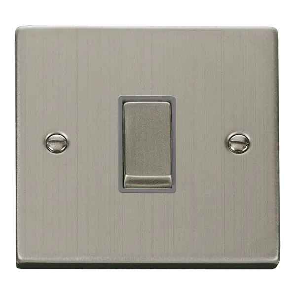 Click Deco Stainless Steel 10AX Ingot 1 Gang Intermediate Plate Switch with Grey Insert – VPSS425GY