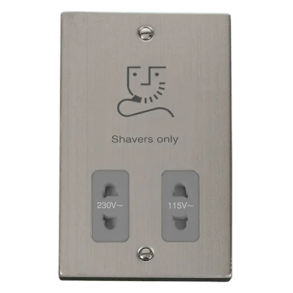 Click Deco Stainless Steel 115V/230V Dual Voltage Shaver Socket Outlet with Grey Insert – VPSS100GY