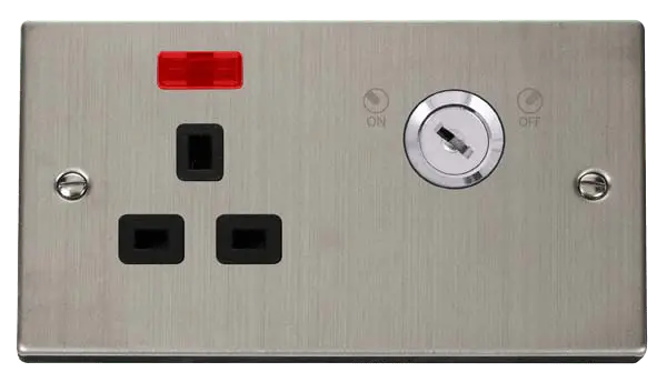 Click Deco Stainless Steel 13A 1G DP LOCKABLE SKT W NEON DECO SS BK with Black Insert – VPSS655BK