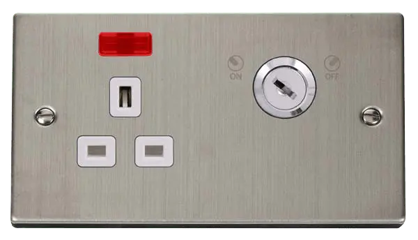 Click Deco Stainless Steel 13A 1G DP LOCKABLE SKT W NEON DECO SS WH with White Insert – VPSS655WH