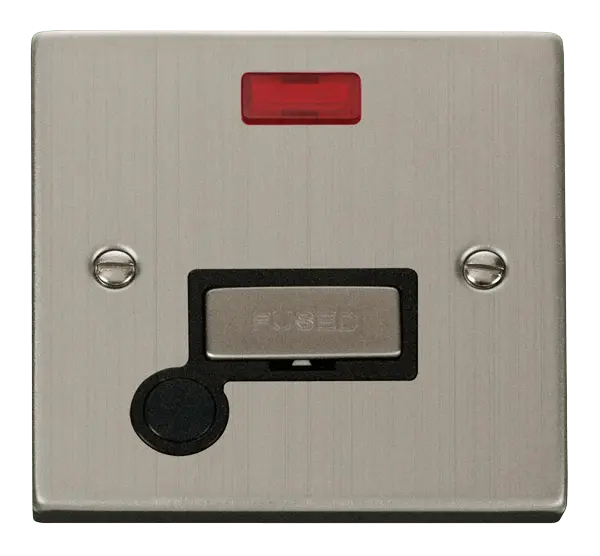 Click Deco Stainless Steel 13A Fused 'Ingot' Connection Unit With Flex Outlet & Neon with Black Insert – VPSS553BK