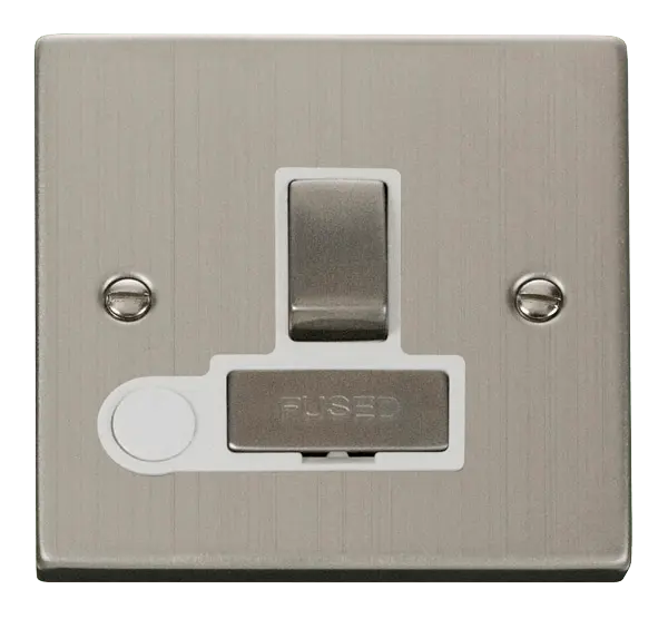 Click Deco Stainless Steel 13A Fused 'Ingot' Switched Connection Unit With Flex Outlet with White Insert – VPSS551WH