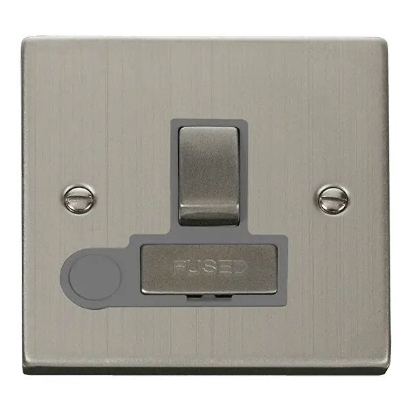 Click Deco Stainless Steel 13A Ingot Double Pole Switched Fused Connection Unit With Optional Flex Outlet with Grey Insert – VPSS551GY
