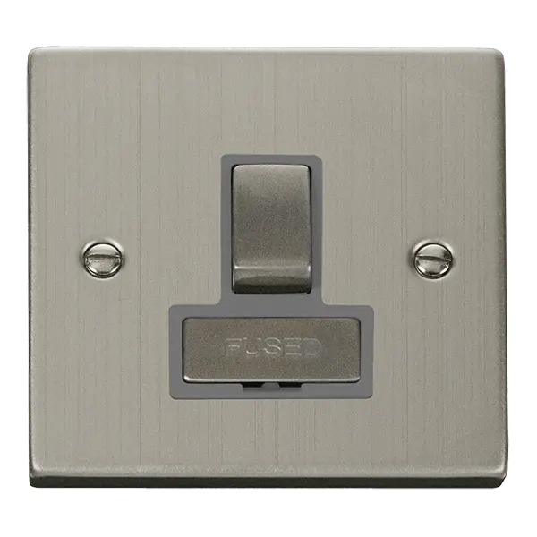 Click Deco Stainless Steel 13A Ingot Double Pole Switched Fused Connection Unit with Grey Insert – VPSS751GY