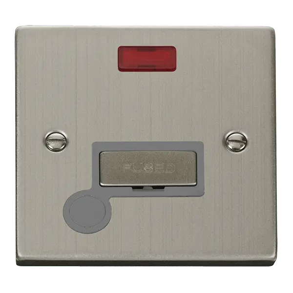 Click Deco Stainless Steel 13A Ingot Fused Connection Unit With Neon & Optional Flex Outlet with Grey Insert – VPSS553GY