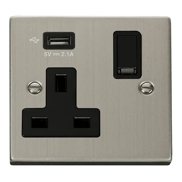 Click Deco Stainless Steel 1G SKT USB 2.1A DECO with Black Insert – VPSS771UBK