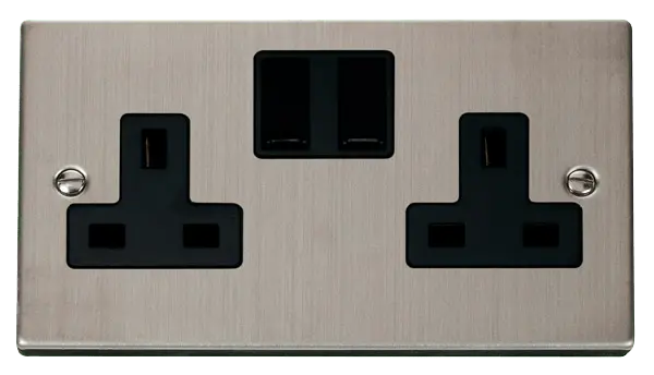 Click Deco Stainless Steel 2 Gang 13A DP Switched Socket Outlet with Black Insert – VPSS036BK