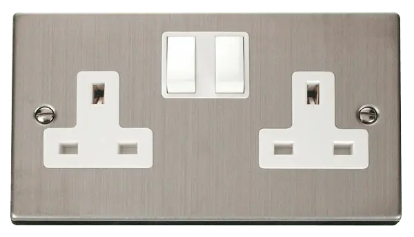 Click Deco Stainless Steel 2 Gang 13A DP Switched Socket Outlet with White Insert – VPSS036WH
