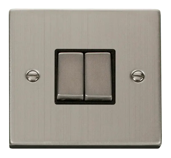 Click Deco Stainless Steel 2 Gang 2 Way 'Ingot' 10AX Switch with Black Insert – VPSS412BK