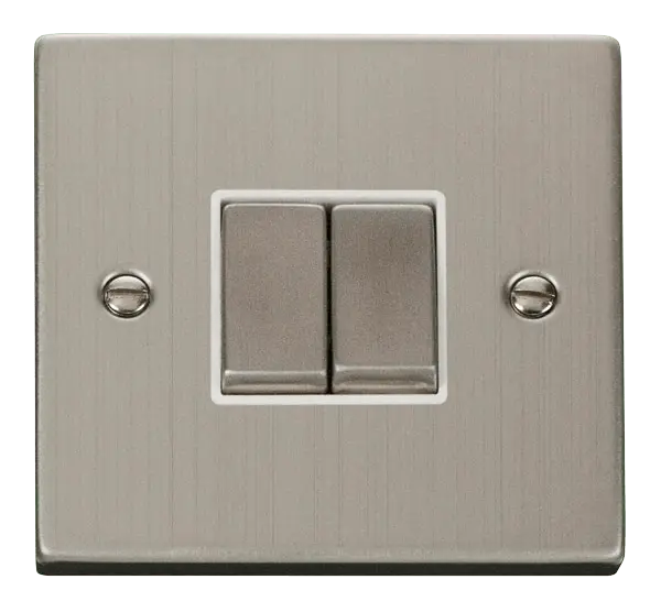Click Deco Stainless Steel 2 Gang 2 Way 'Ingot' 10AX Switch with White Insert – VPSS412WH