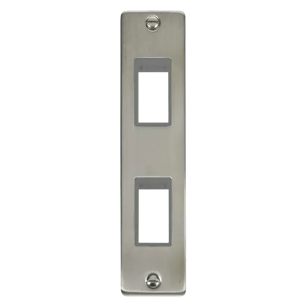 Click Deco Stainless Steel 2 Gang MiniGrid© Unfurnished Architrave Plate - 2 Apertures with Grey Insert – VPSS472GY