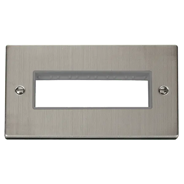 Click Deco Stainless Steel 2 Gang MiniGrid© Unfurnished Plate - 6 In-Line Apertures with Grey Insert – VPSS426GY